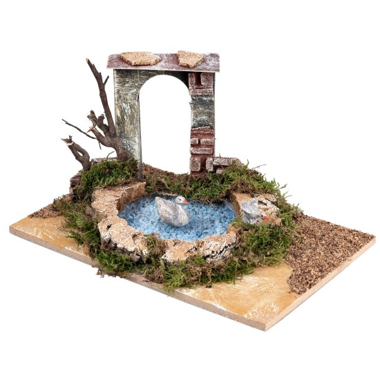Pond with arch and two swans depth effect cm 24x15x12.5 h