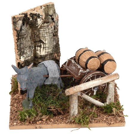 Donkey with cart and barrels for nativity scene cm 15x15x12.5 h