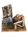 Asino con carro e botti per presepe cm 15x15x12,5 h per presepe
