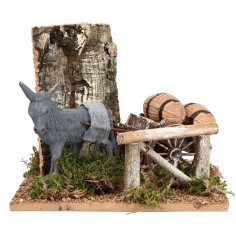 Donkey with cart and barrels for nativity scene cm 15x15x12.5 h