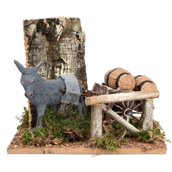 Burro con carro y barriles para belén cm 15x15x12,5 h