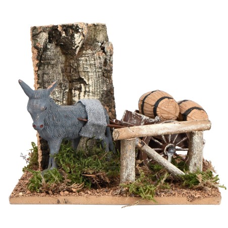 Donkey with cart and barrels for nativity scene cm 15x15x12.5 h