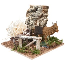 Bue con carreta cargada de paja para pesebre cm 15x15x12 h