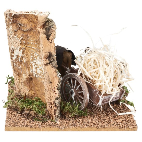 Ox with cart loaded with straw for nativity scene cm 15x15x12 h for