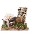 Ox with cart loaded with straw for nativity scene cm 15x15x12 h for