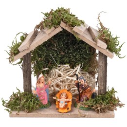Wooden hut complete with nativity cm 13.5x8x12 h