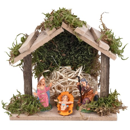 Capanna in legno completo di natività cm 13,5x8x12 h per
