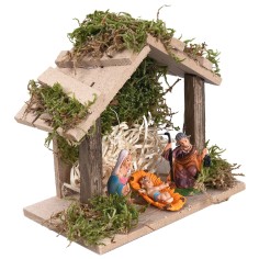 Cabaña de madera con natividad completa cm 13,5x8x12 h para 2