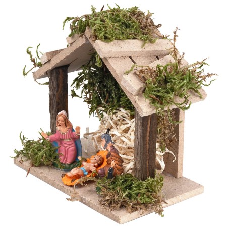 Wooden hut complete with nativity scene cm 13.5x8x12 h for