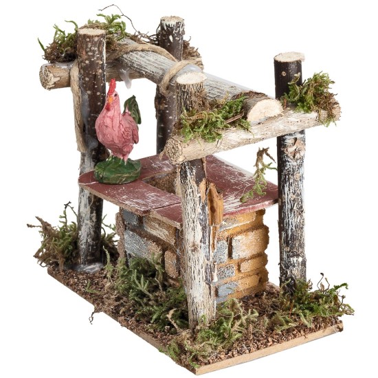 Pozo con vigas y gallo cm 13x7,5x12 h para belén Mondo Presepi