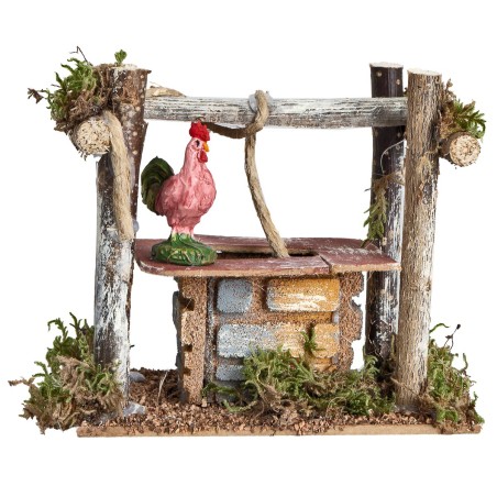 Well with beams and rooster cm 13x7.5x12 h for nativity scene Mondo Presepi