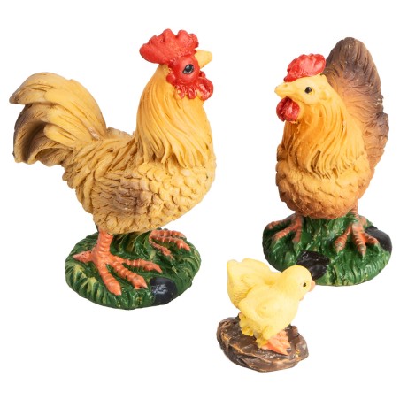 Set of rooster, hen, and chicks in resin for statues 15-20 cm