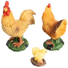 Conjunto de gallo, gallina y pollitos en resina para estatuas 2