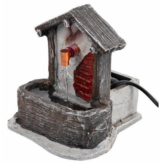 Fuente con tejadillo en resina funcionando cm 11,5x11x12,6 h