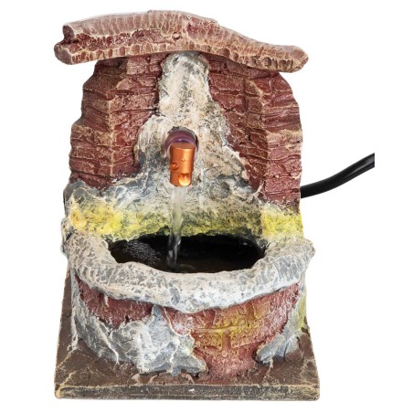 Fountain with round resin basin, working, dimensions 12x9x11.8 cm h