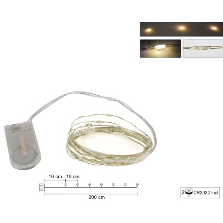 20 Micro LED luz blanca cálida con pilas incluidas