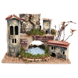 Bridge with tower and lake depth effect cm 24x15x12.5 h