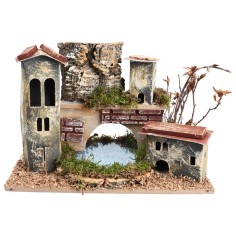 Puente con torre y lago efecto profundidad cm 24x15x12,5 h