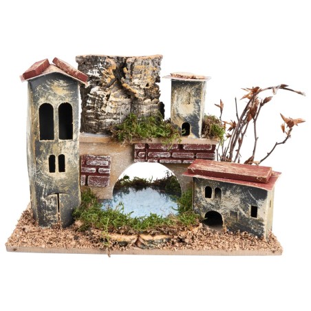 Puente con torre y lago efecto profundidad cm 24x15x12,5 h para