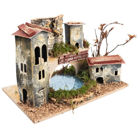 Bridge with tower and lake depth effect cm 24x15x12.5 h for