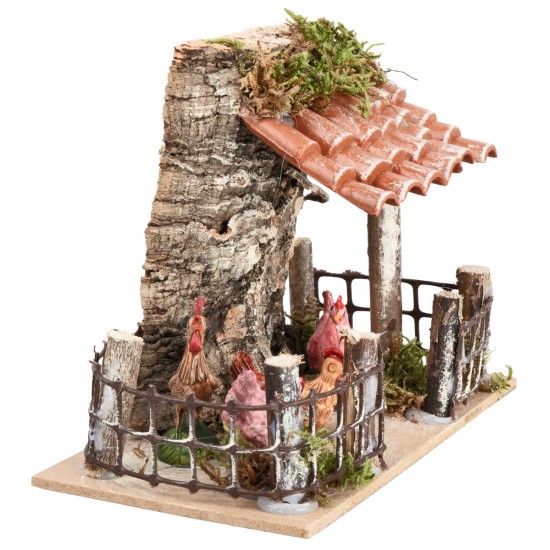 Enclosure with hens cm 13.5x7.5x10 h for nativity scene Mondo Presepi