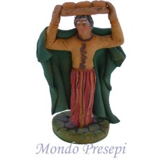 Cm 9 Mujer con cesta de pan en terracota pintada Mondo Presepi