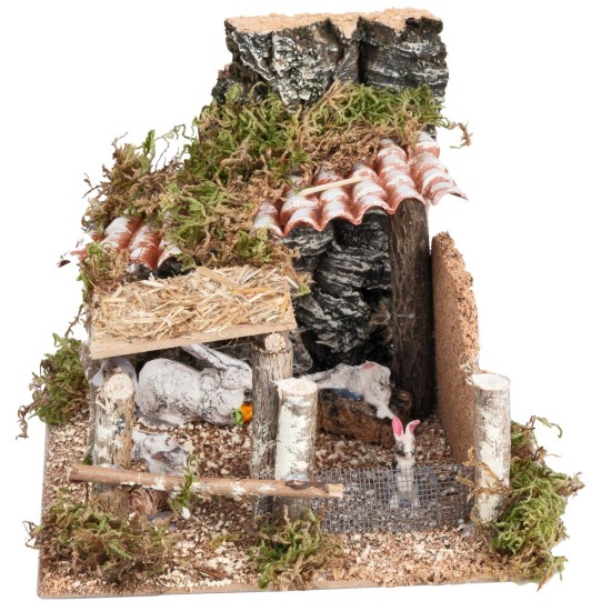 Enclosure with rabbits cm 15x15x13 h for nativity scene Mondo Presepi