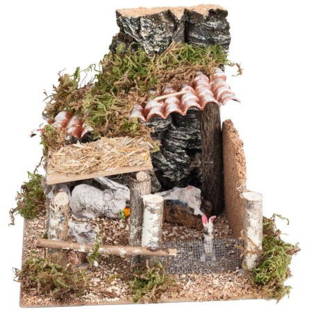 Enclosure with rabbits cm 15x15x13 h for nativity scene Mondo Presepi