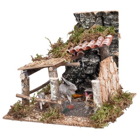 Enclosure with rabbits cm 15x15x13 h for nativity scene Mondo Presepi