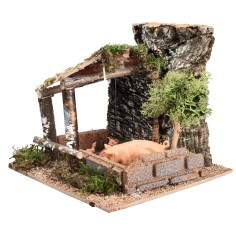 Recinto con cerdos cm 15x15x13,5 h para belén Mundo Belenes 2