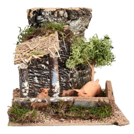 Enclosure with pigs cm 15x15x13.5 h for Nativity Scene Mondo Presepi