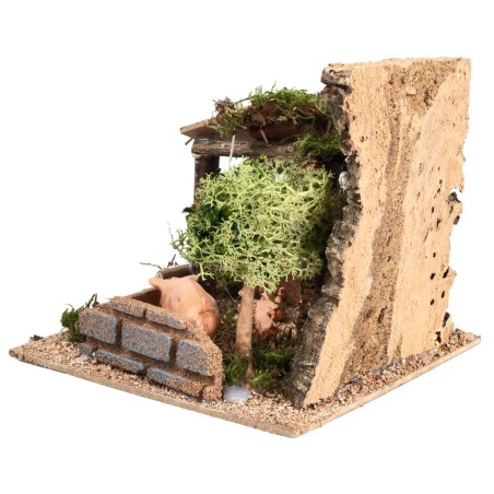 Recinto con maiali cm 15x15x13,5 h per presepe Mondo Presepi