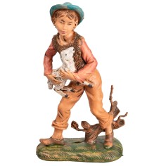 Pastore con pecorella in braccio h 16 cm per presepe Mondo