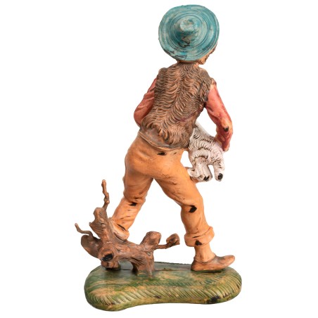 Pastore con pecorella in braccio h 16 cm per presepe Mondo