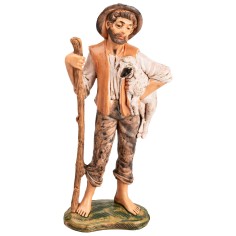 Pastore con bastone e pecorella h 17 cm per presepe Mondo