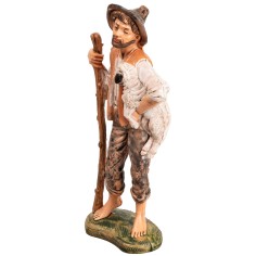 Pastore con bastone e pecorella h 17 cm per presepe Mondo 2