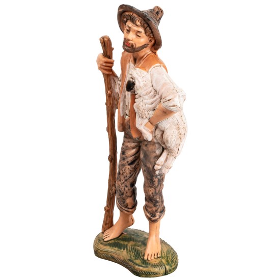 Pastore con bastone e pecorella h 17 cm per presepe Mondo