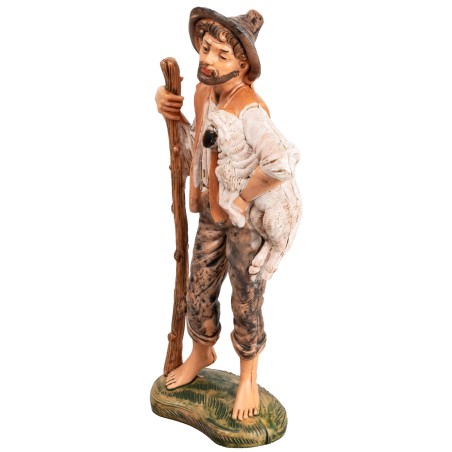 Pastore con bastone e pecorella h 17 cm per presepe Mondo