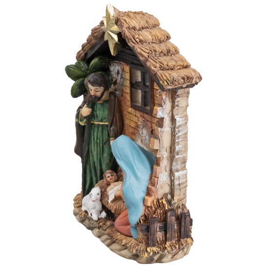 Bloque Natividad con cabaña en resina cm 12,5x4,5x16,5 h para