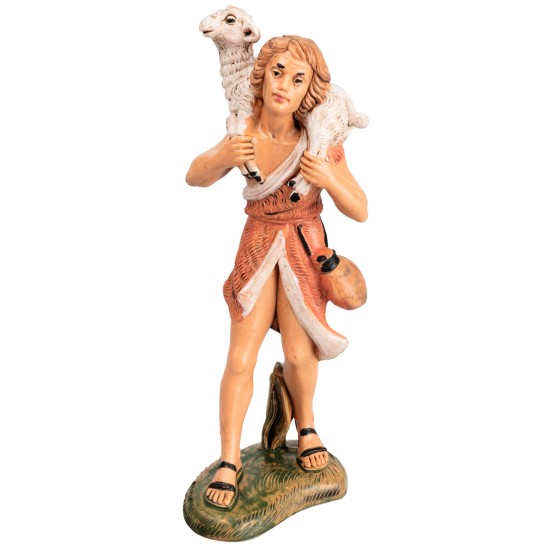 Shepherd carrying lamb on shoulders h 17 cm for nativity scene