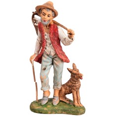 Pastor con perro y cesta al hombro h 18 cm para belén Mundo