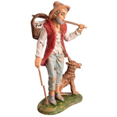 Pastore con cane e cesto in spalla h 18 cm per presepe Mondo 2