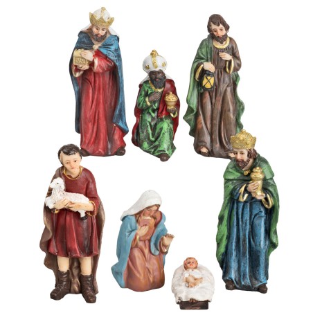 Set natività 7 soggetti h 12 cm in resina per presepe Mondo
