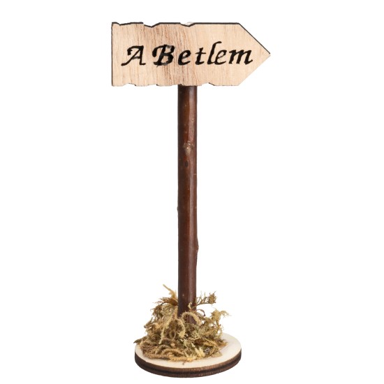 Wooden sign with inscription “A Betlem” h 11 cm for nativity scene