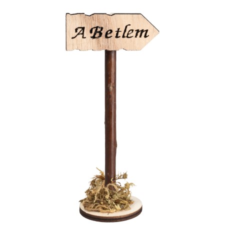 Wooden sign with inscription “A Betlem” h 11 cm for nativity scene