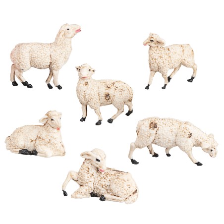 Set of 6 PVC sheep for 8-10 cm statues for Mondo nativity scene
