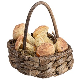 Cesta con hongos en mimbre para figuras de 15-20 cm