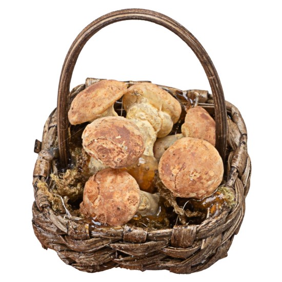 Cestino con funghi in vimini per statuine da 15-20 cm