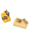Set of 4 little mice with cheese and corn