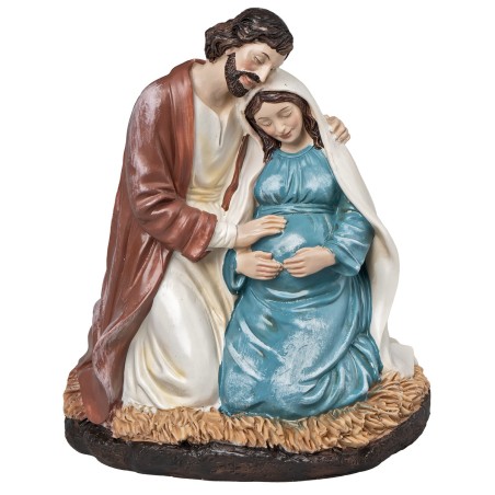 Saint Joseph and Pregnant Mary in painted resin cm 13x9x15 h for